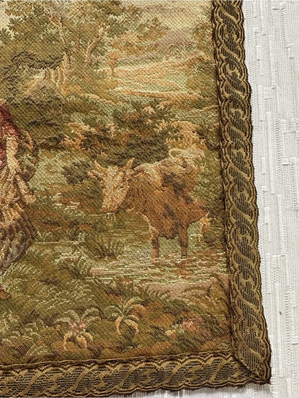 Vintage French Pastoral Style Wall Tapestry Mother Child Country Scene